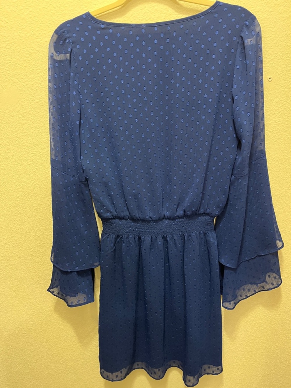 Like New White House Black Market Cobalt Blue Long Sleeve Tiered Bell Dress - Picture 6 of 10